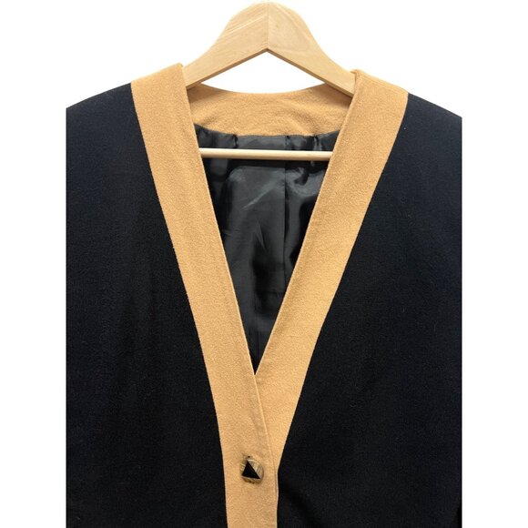 Progressive Image Vintage 80's Black and Tan Crepe Worsted Wool Blazer - Picture 3 of 9